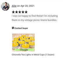 Load image into Gallery viewer, Citronella Tea Lights in Metal Cups (1 Dozen)